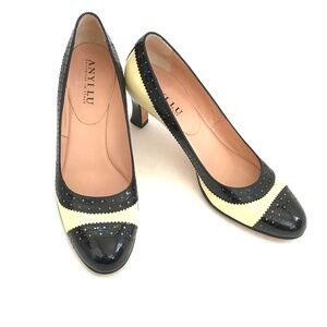ANYI LU Patent Leather Pumps Black Yellow Heels Women’s Size 9 EU 39.5